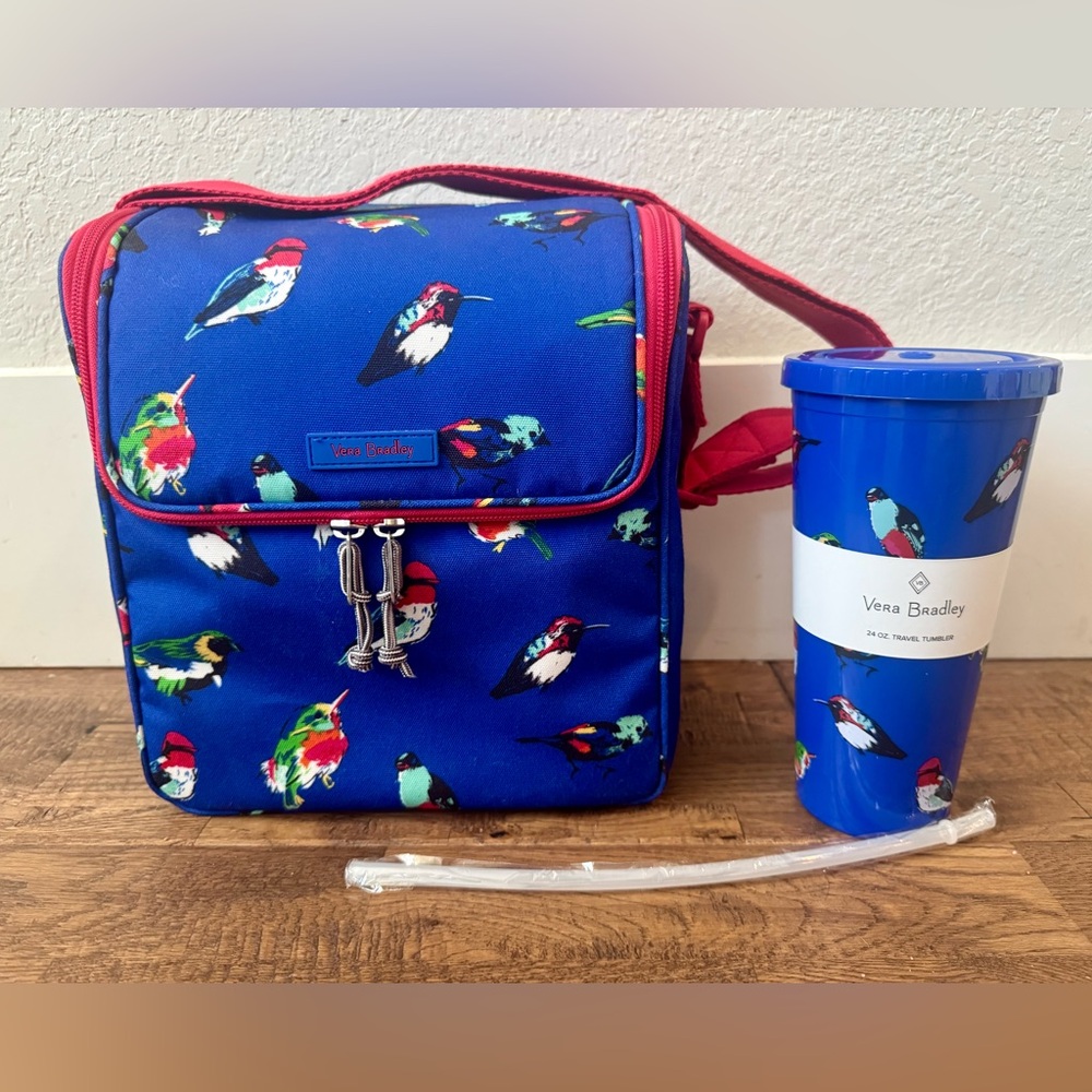 Vera Bradley Mini Tody Birds Stay Cooler and Travel Tumbler Straw‎ NWT